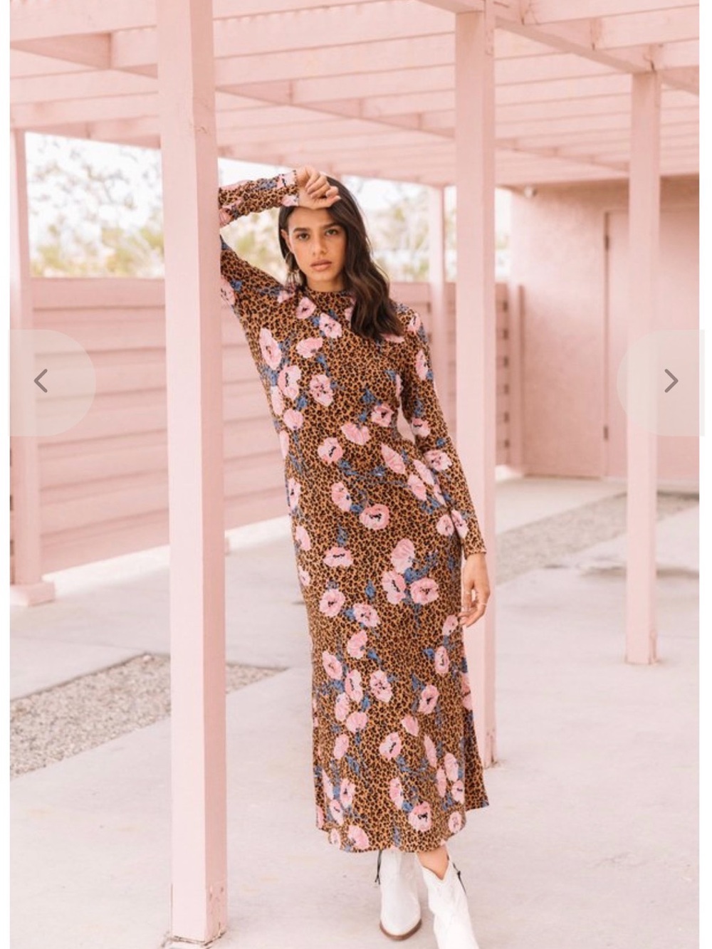 EUC Free People Retro Romance Leopard Pink Floral Midi Dress